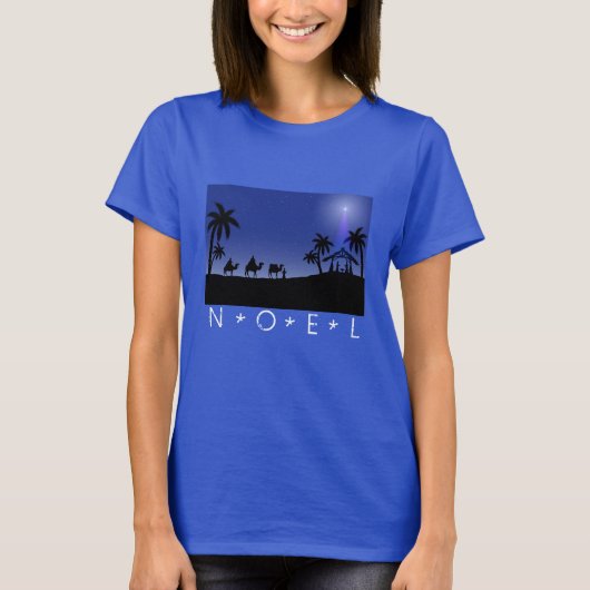 女性のクリスマスのトップのNoelのマネージャーの賢者場面 Tシャツ (正面)