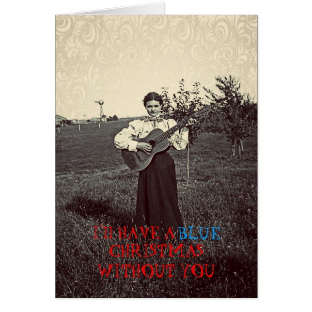 女性のクリスマスカードを遊ぶ1890年のギターカード (正面)
