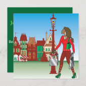 女性のクリスマスショッピングとバッグの服を着たファッション 招待状 (正面/裏面)