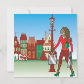 女性のクリスマスショッピングとバッグの服を着たファッション 招待状 (正面)