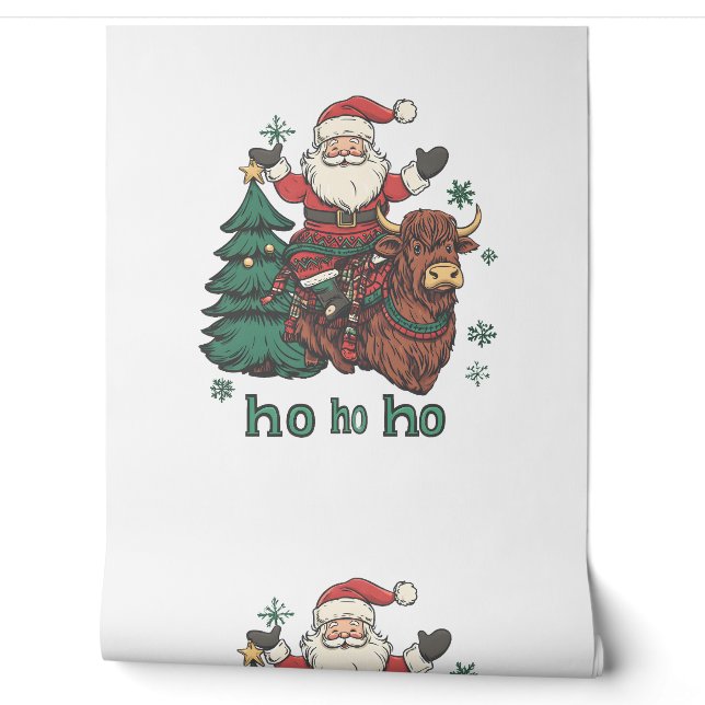 女性のクリスマスツリー点灯 サンタライディングハイランドコー 壁紙 (ほどく)