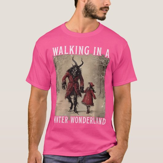 女性のクリスマス ウィンター・ワンダーランドを歩くクランプス Tシャツ (正面)