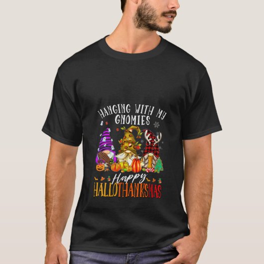 女性のグノミーズとハッピーハロウィン感謝祭 Tシャツ (正面)
