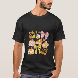 女性のコケットフラワーボウカボチャシーズンオータムF Tシャツ