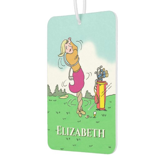 女性のゴルファーが捻れる。パーソナライズ。 カーエアーフレッシュナー (左)