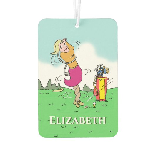 女性のゴルファーが捻れる。パーソナライズ。 カーエアーフレッシュナー (裏面)