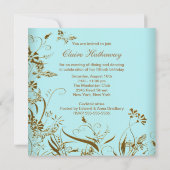 女性のゴールド ティール バタフライ エレガント 50歳の誕生日 招待状 (裏面)