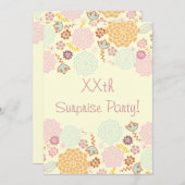 女性のサプライズ誕生日パーティー　豪華モダン花飾り 招待状 (正面/裏面)