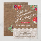 女性のサプライズ65歳誕生日招待状、赤いバラ 招待状 (正面/裏面)