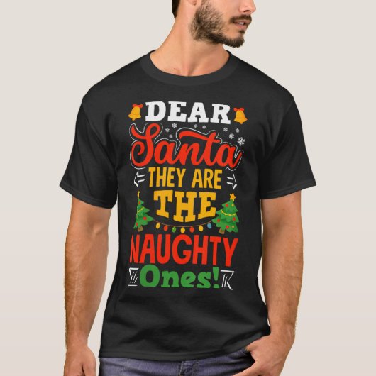女性のサンタへの手紙 いたずら娘たち 面白いクリスマス Tシャツ (正面)