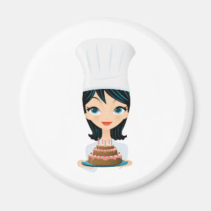 女性のシェフのお誕生日ケーキ マグネット