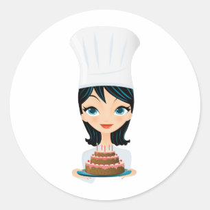 女性のシェフのお誕生日ケーキ ラウンドシール
