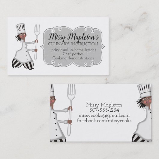 女性のシェフのアフリカ系アメリカ人のケイタリングビジネスカード 名刺 (正面/裏面)