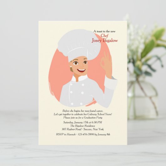 女性のシェフの卒業の招待状 招待状 (スタンド正面)