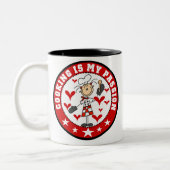 女性のシェフの料理の情熱のマグ ツートーンマグカップ (左)