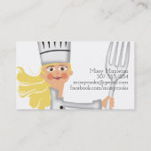 女性のシェフの金髪のフォークのケイタリングビジネスカード 名刺 (裏面)