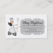 女性のシェフの黒髪のフォークのケイタリングビジネスカード 名刺 (正面)