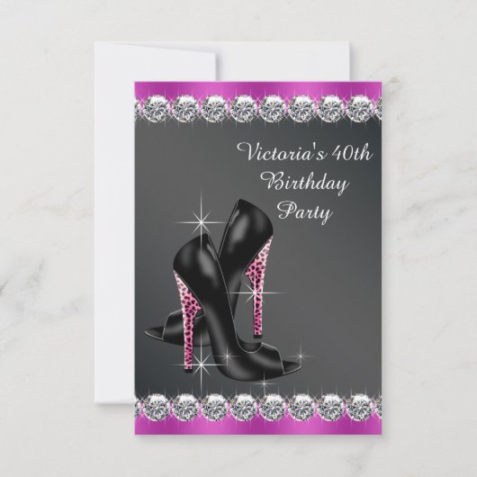 女性のシックなフクシアの誕生日パーティーRSVP 招待状 (正面)