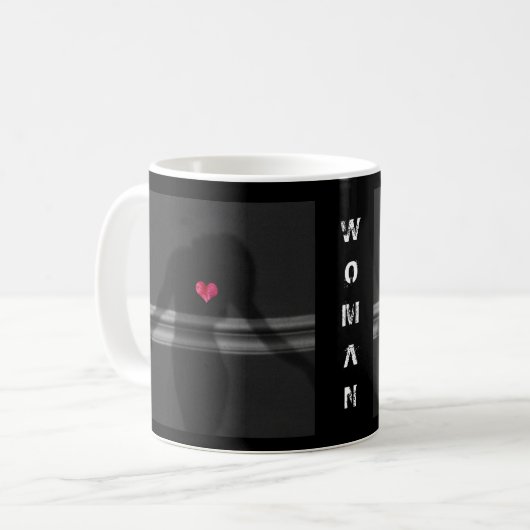 女性のシルエット、花のはすと愛 コーヒーマグカップ (正面左)