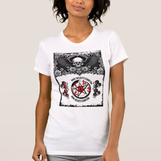 女性のスカルとバラデザイン Tシャツ