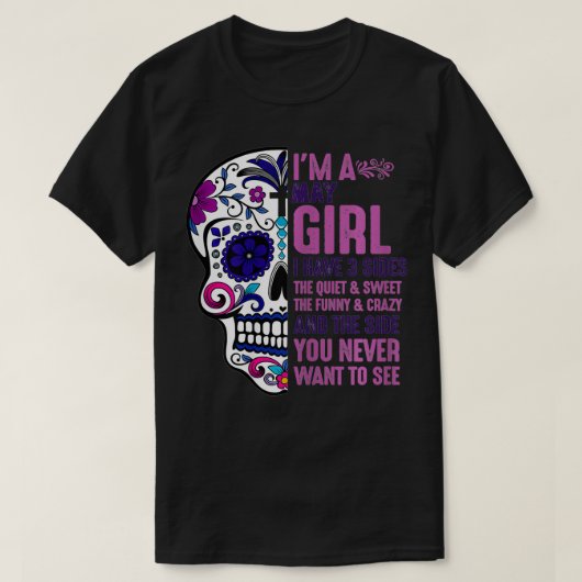 女性のスカル私は3つの側面を持っている3 5月GIrlメカン Tシャツ (デザイン正面)