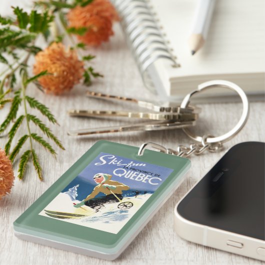 女性のスキー-英国およびフランスのなポスター キーホルダー (正面右)