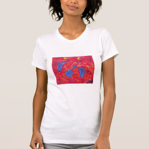 女性のスコップの首のティーのワイシャツ赤い熱い- n-ジャズ tシャツ