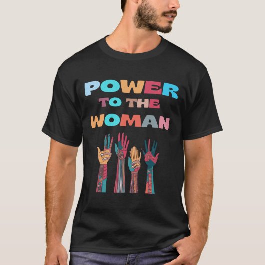 女性のステッカーへのパワー Tシャツ (正面)