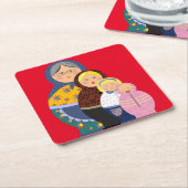 女性のステージマトリヨシュカ人形 スクエアペーパーコースター (アングル)