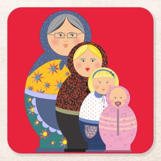 女性のステージマトリヨシュカ人形 スクエアペーパーコースター (正面)