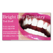 女性のスマイル。 白くなる歯。 デンタルケア。 歯科医 マグネット名刺 (正面)
