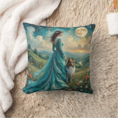 女性のターコイズドレスとセーブルラフ色 クッション (ブランケット)