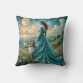 女性のターコイズドレスとセーブルラフ色 クッション (裏面)