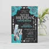 女性のターコイズ＆シルバーの誕生日 招待状 (スタンド正面)