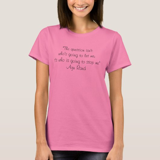 女性のティー私をストップ行っているAynのランド Tシャツ (正面)