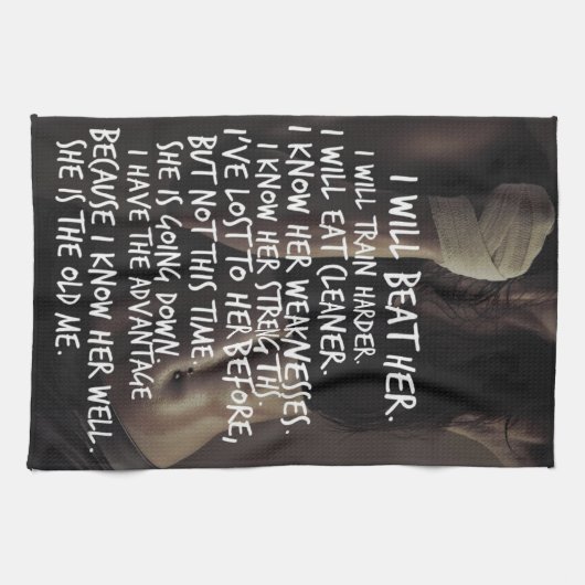 女性のトレーニングモチベーション、私は古い私をビートする キッチンタオル (横)