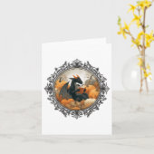 女性のドラゴン読書 秋のカボチャファンタジー カード (黄色い花)