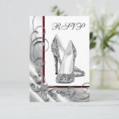 女性のハイヒール靴の誕生日パーティーへの返信 出欠カード (スタンド正面)