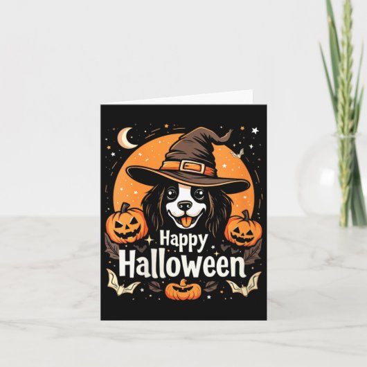 女性のハロウィンを楽しむ犬 カード (正面)