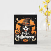 女性のハロウィンを楽しむ犬 カード (黄色い花)