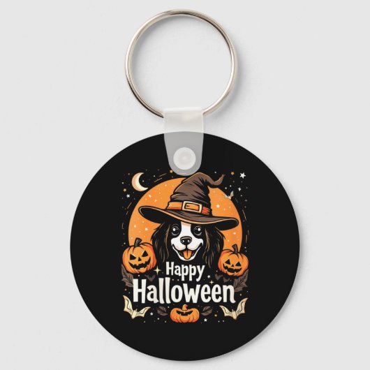 女性のハロウィンを楽しむ犬 キーホルダー (正面)
