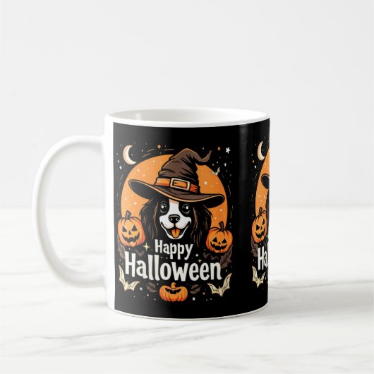 女性のハロウィンを楽しむ犬 コーヒーマグカップ (左)