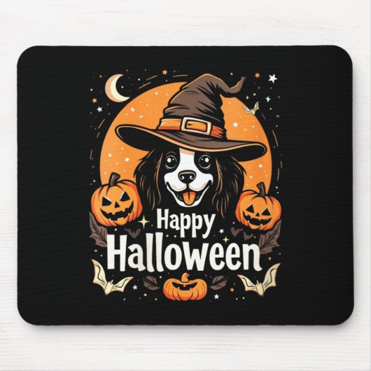 女性のハロウィンを楽しむ犬 マウスパッド (正面)