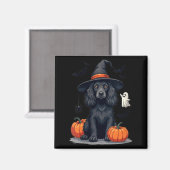 女性のハロウィンテーマのスパニエル犬 ブラック マグネット (正面/裏面)