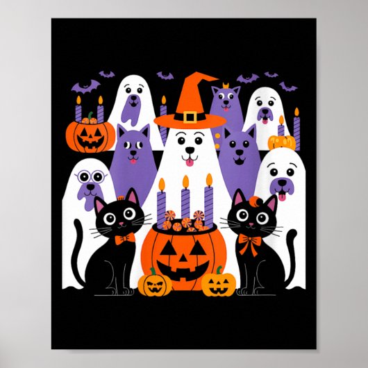 女性のハロウィン犬の幽霊コスプレ可愛い ポスター (正面)