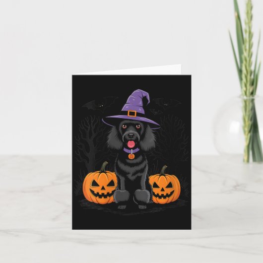 女性のハロウィン魔女ブラックスタンダードプードル犬 カード (正面)