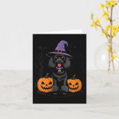 女性のハロウィン魔女ブラックスタンダードプードル犬 カード (黄色い花)
