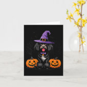 女性のハロウィン魔女ブラックスタンダードプードル犬 カード (黄色い花)