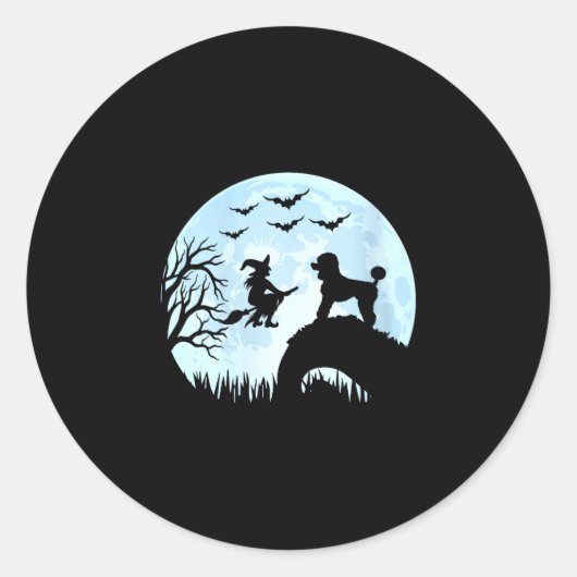 女性のハロウィン魔女プードル ラウンドシール (正面)