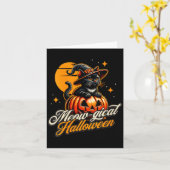 女性のハロウィン - 魔法の黒猫魔女カボチャ カード (黄色い花)